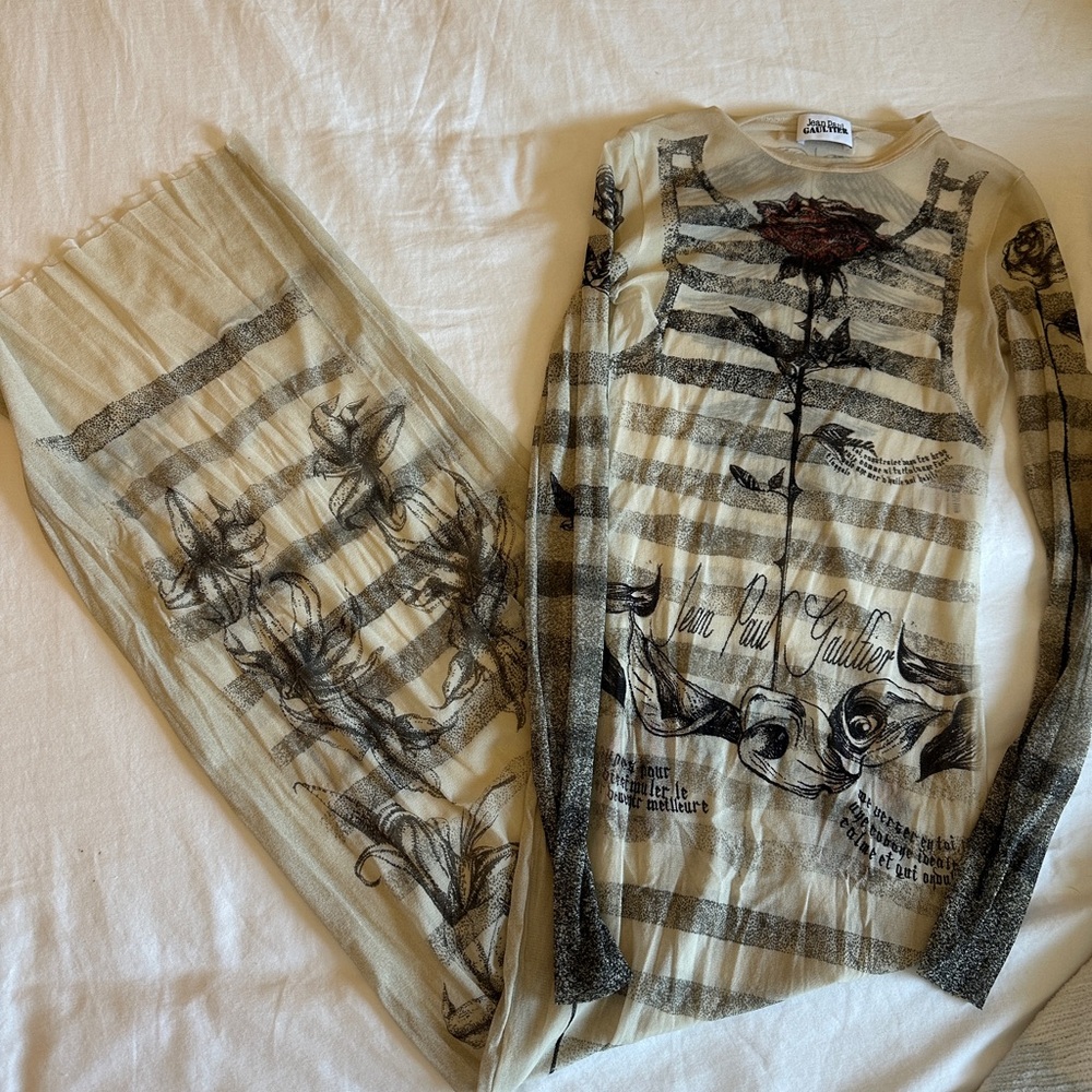 Jean Paul Gaultier Sheer Top with Black and Cream Patterns